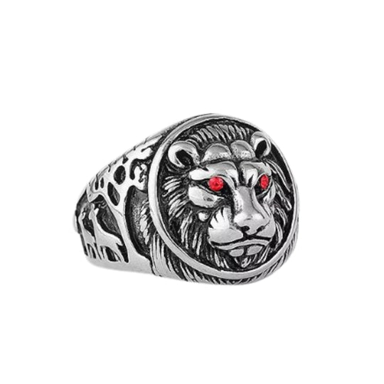 Bague Tête de Lion Yeux Rouge