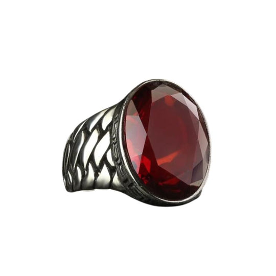 Bague Vintage Argent Pierre Rouge