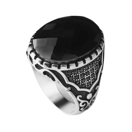 Bague Ancienne Argent Pierre Noire Ovale