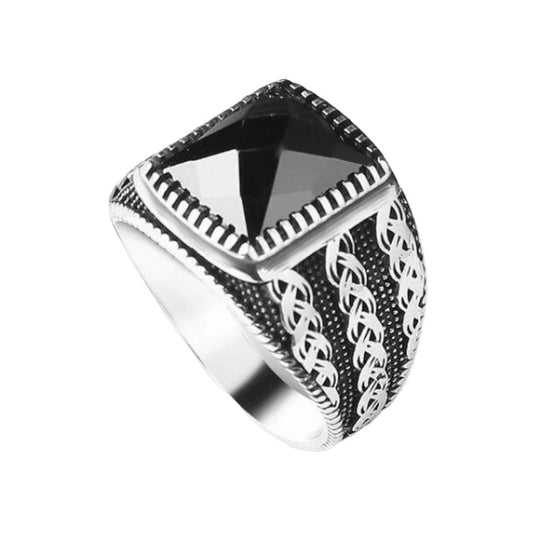 Bague Argent Pierre Noire Carrée