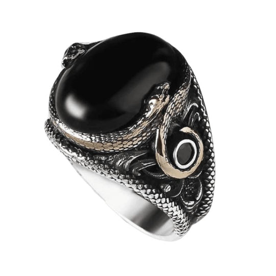 Bague Homme Pierre Noire Serpent