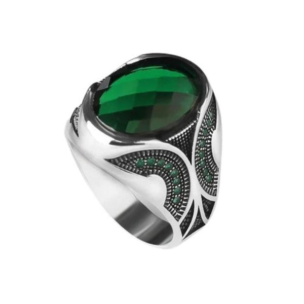 Bague Pierre Semi-Précieuse Ovale Grande Verte Chevalière