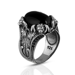bague tête de lion onyx