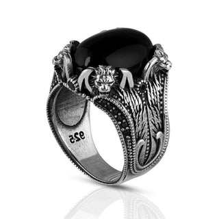 bague tête de lion argent