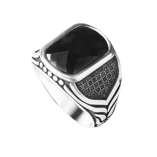 Chevalière Homme Argent Pierre Noire