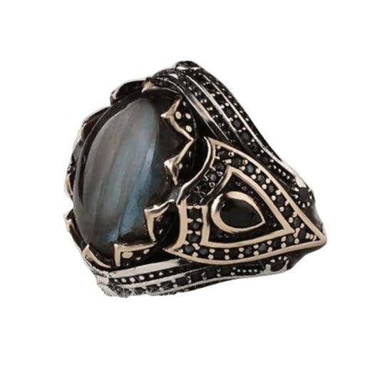 Chevalière Labradorite Bleue