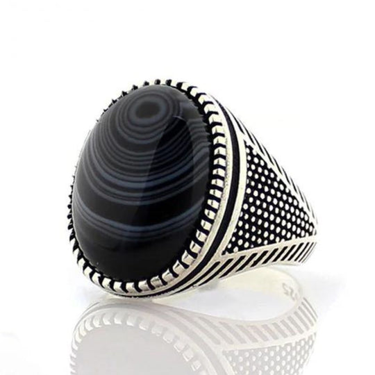 Chevalière Noire Homme Pierre Ovale en Onyx