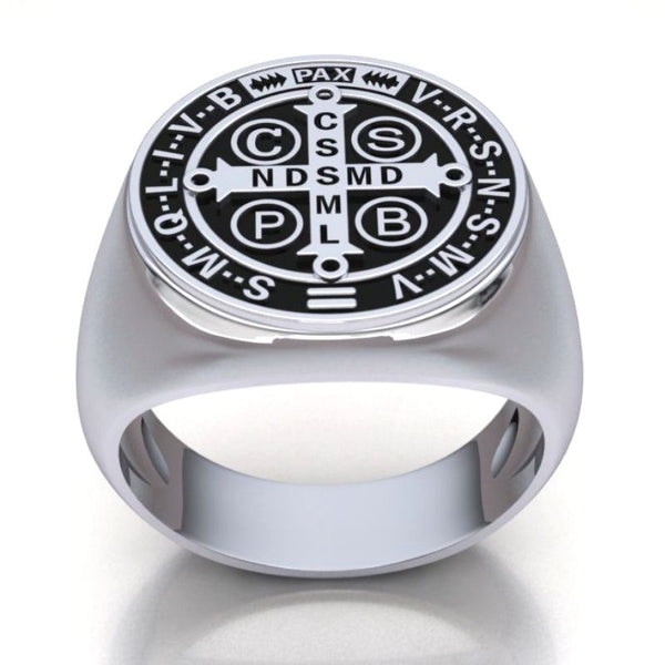 Bague Saint Benoît Réglable Argent 925 AEONSLOVE - Croix Jésus Christ Bijou Religieux