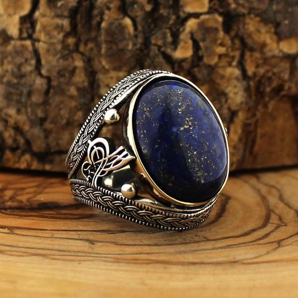Lapis Lazuli Bague Pierre Homme Argent Bague Ancienne Lapis Lazuli