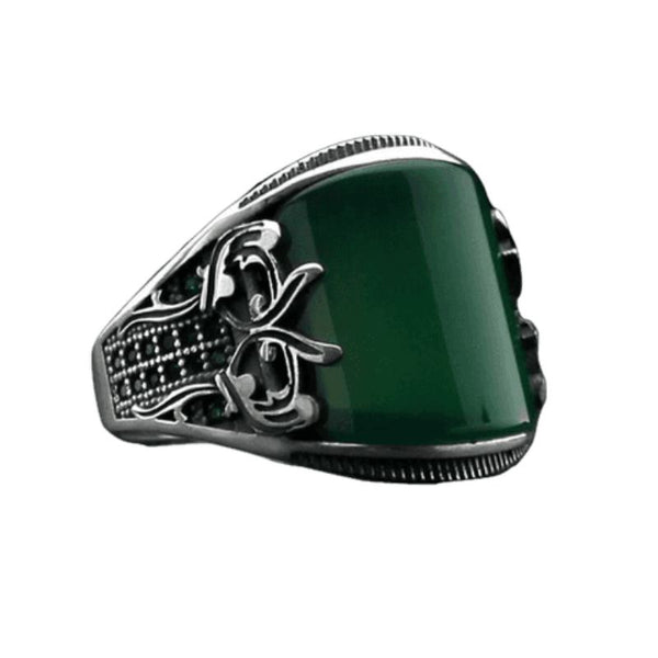 Bague En Argent Massif 925 - Navette Vert Olive Avec Zirconiums | Taille 57