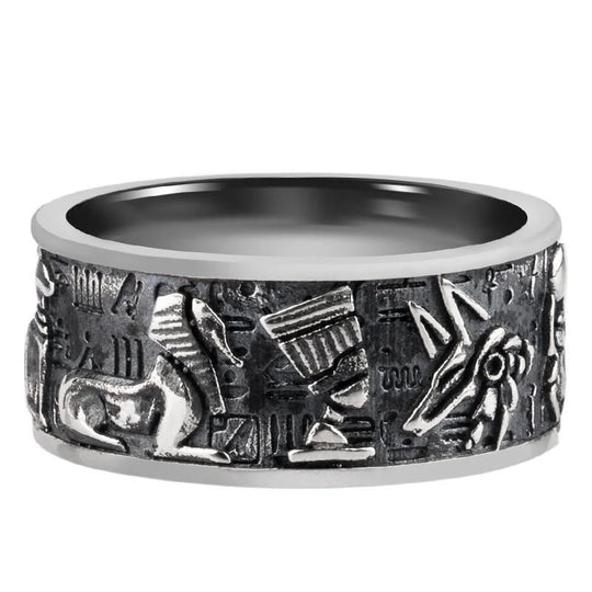 Bague Argent Hiéroglyphe Égyptien