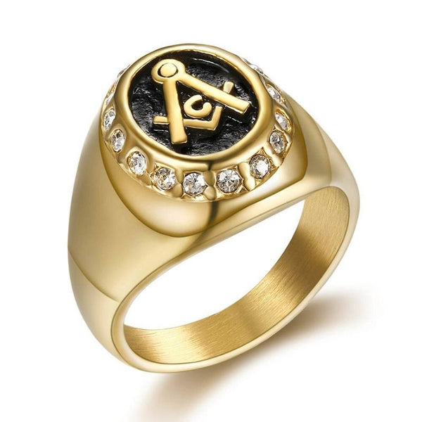 BOBIJOO Chevalière Franc-Maçonnerie UGLQ Phoenix Lodge 85 – Acier Doré Or Fin – Bague Maître Maçon Prestige & Élégance !