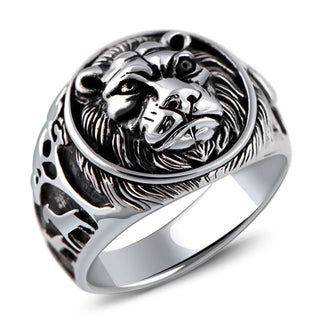 bague tête de lion en argent massif