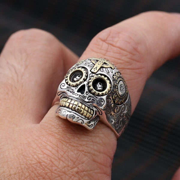 Bague Tête de Mort Mexicaine Chevalière Prestige - Main Image