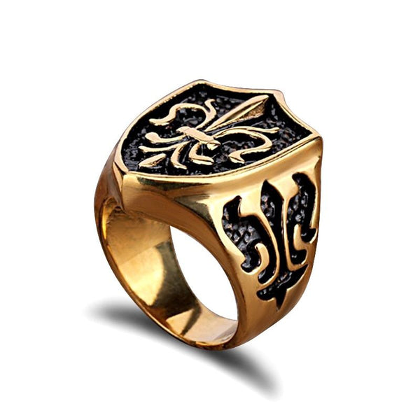 Plaqué Or Chevaliere Fleur De Lys Bague Fleur De Lys Homme