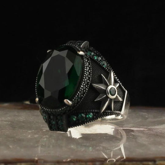 Chevalière Homme avec Pierre Verte