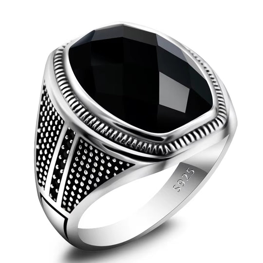 Bague Homme Agate Noire
