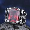 Bague Fleur de Lys et Pierre Rouge Argent