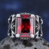 Bague Fleur de Lys et Pierre Rouge Argent