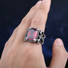 Bague Fleur de Lys et Pierre Rouge Argent
