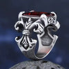 Bague Fleur de Lys et Pierre Rouge Argent