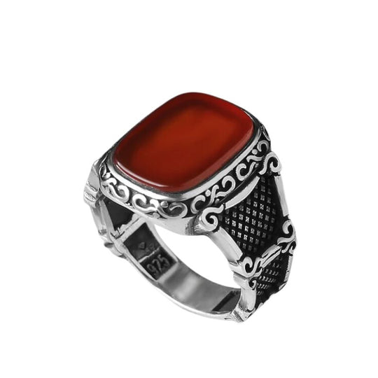 Bague Arabesque Argent avec Pierre Rouge