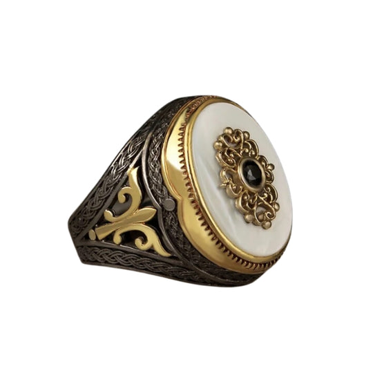 Bague Argent avec Pierre Nacrée Blanche