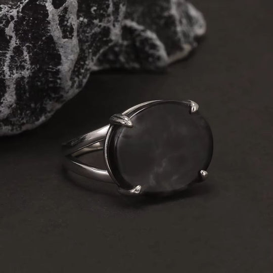 Bague Argent avec Pierre Noire pour Homme