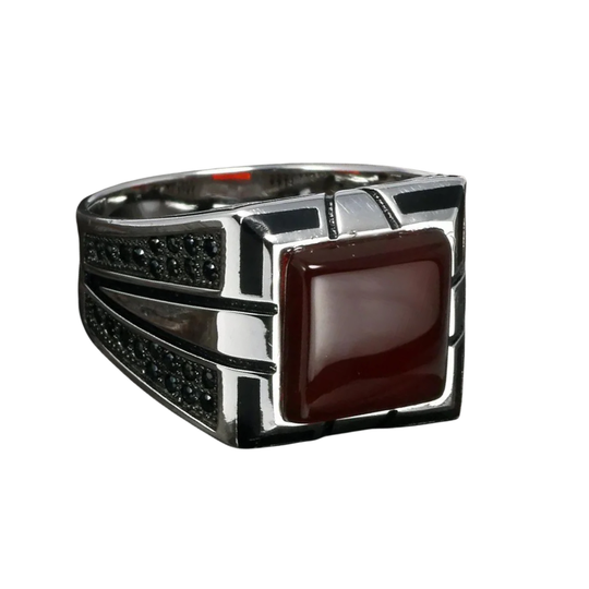 Bague Agate Rouge Homme
