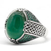 Chevalière Argent Agate Verte