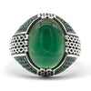 Chevalière Argent Agate Verte