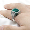 Chevalière Argent Agate Verte