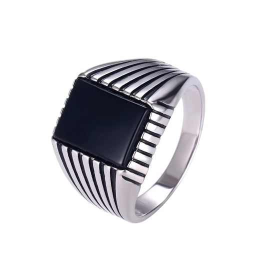 Chevalière Homme Argent Onyx Carré