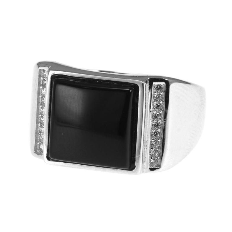 Chevalière Homme Argent Onyx Carré