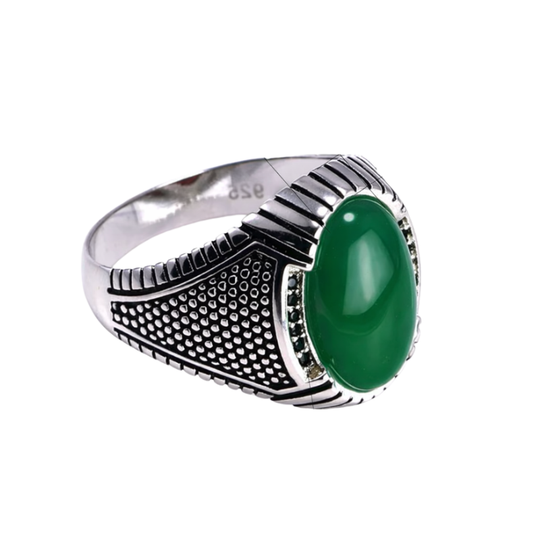 Chevalière Argent Agate Verte