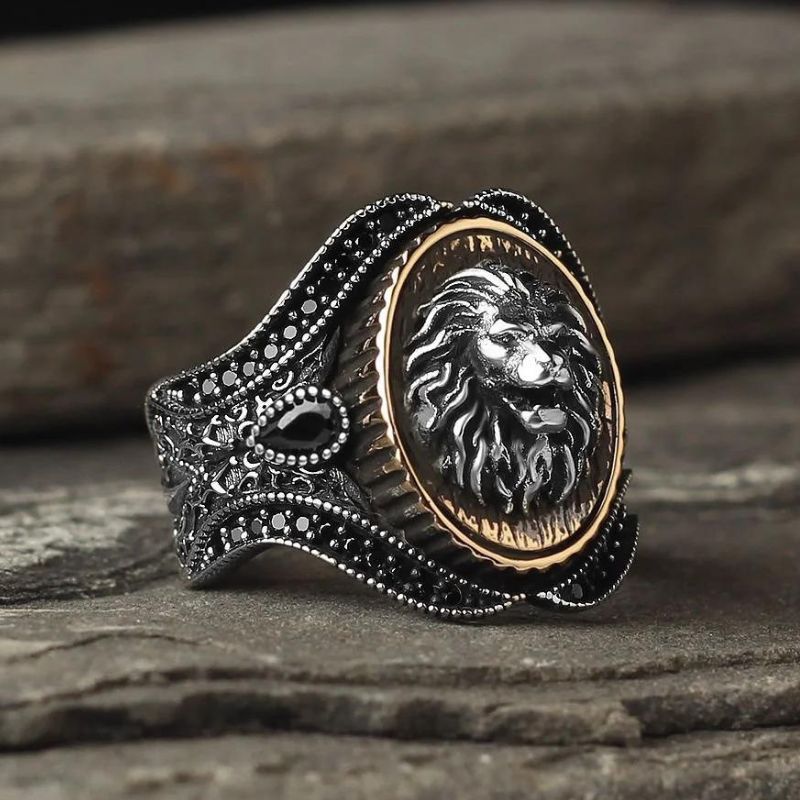 Joievievie Bague Chevalière Tête De Lion Animal Couleur Argent Poli Biker Bijoux Homme Taille 57