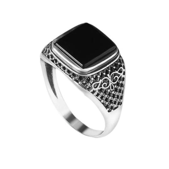 Chevalière Onyx Argent Arabesque