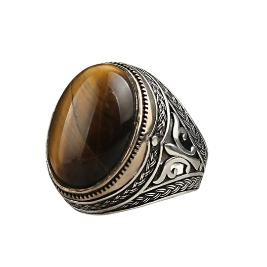 Bague Ovale Argent Avec Œil de Tigre