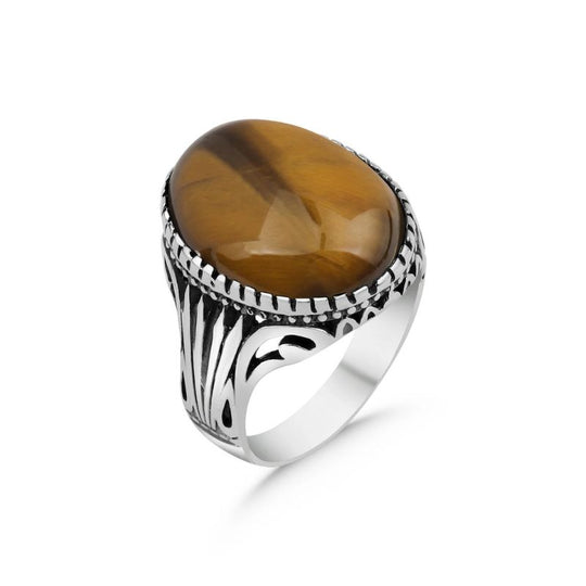 Bague Argent Massif Artisanal Œil de Tigre