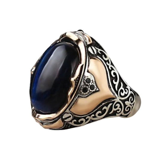 Bague Argent Œil de Tigre Bleu