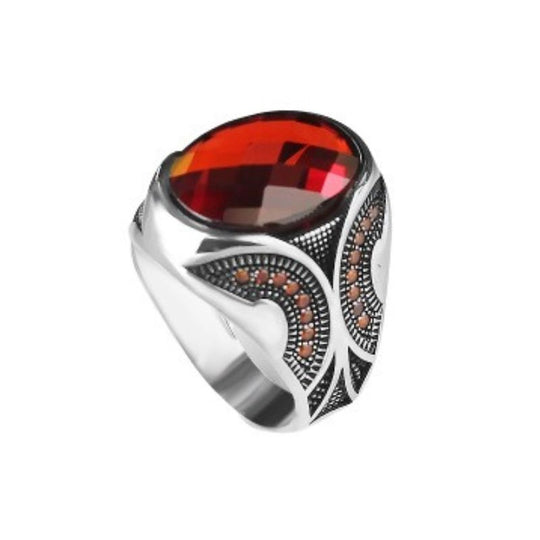 Bague avec Grosse Pierre Ovale Rouge