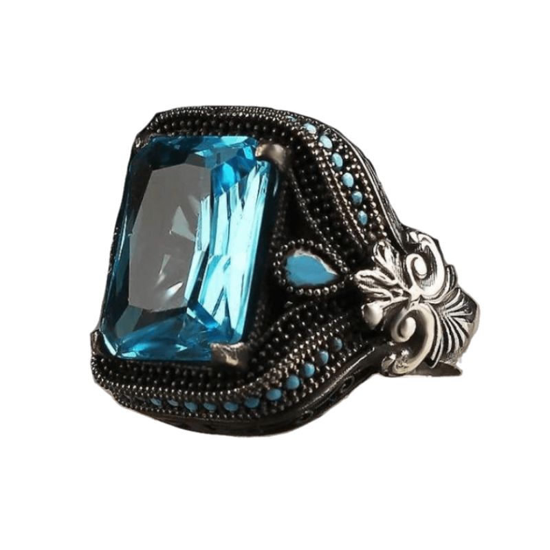 Bague Homme avec Pierre Naturelle Aigue Marine