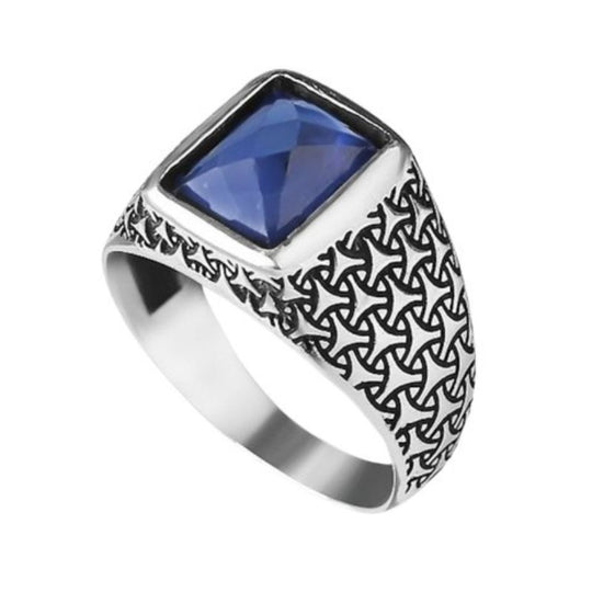 Bague Homme Rectangulaire Pierre Bleue