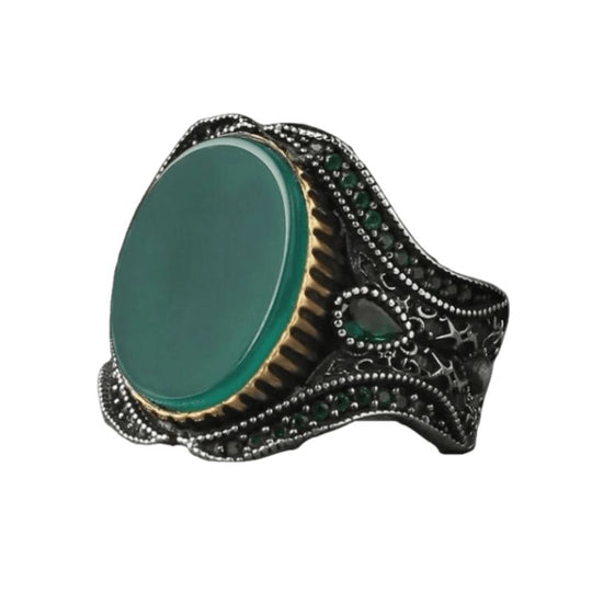 Bague Ovale Argent Agate Verte
