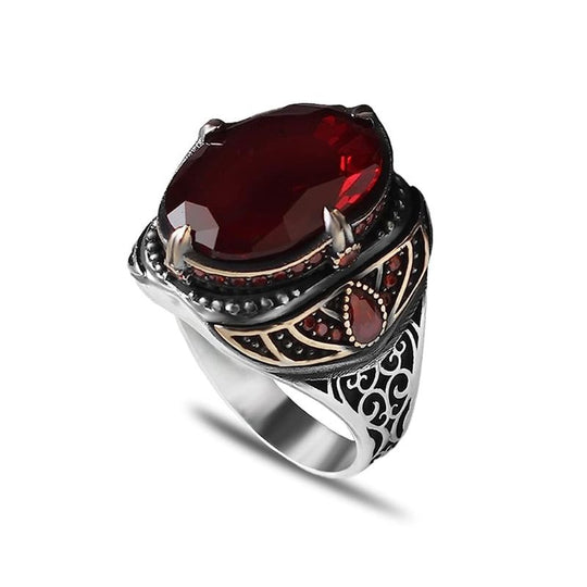 Bague Turc Homme Pierre Rouge