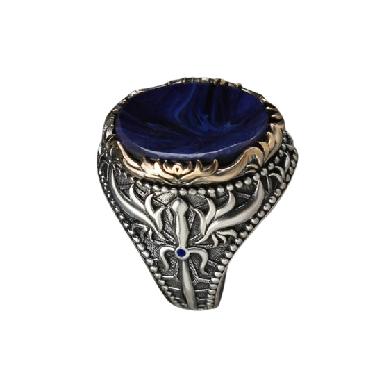 Bague Homme Argent Ambre Bleu