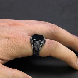 Bague Chevalière Homme avec Agate Noire