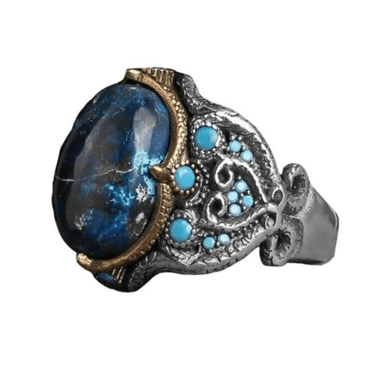 Chevalière Homme Argent Pierre Bleue