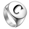 Chevalière massive initiale C personnalisée, plateau gravé acier inoxydable