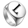 Chevalière massive initiale L personnalisée, plateau gravé acier inoxydable